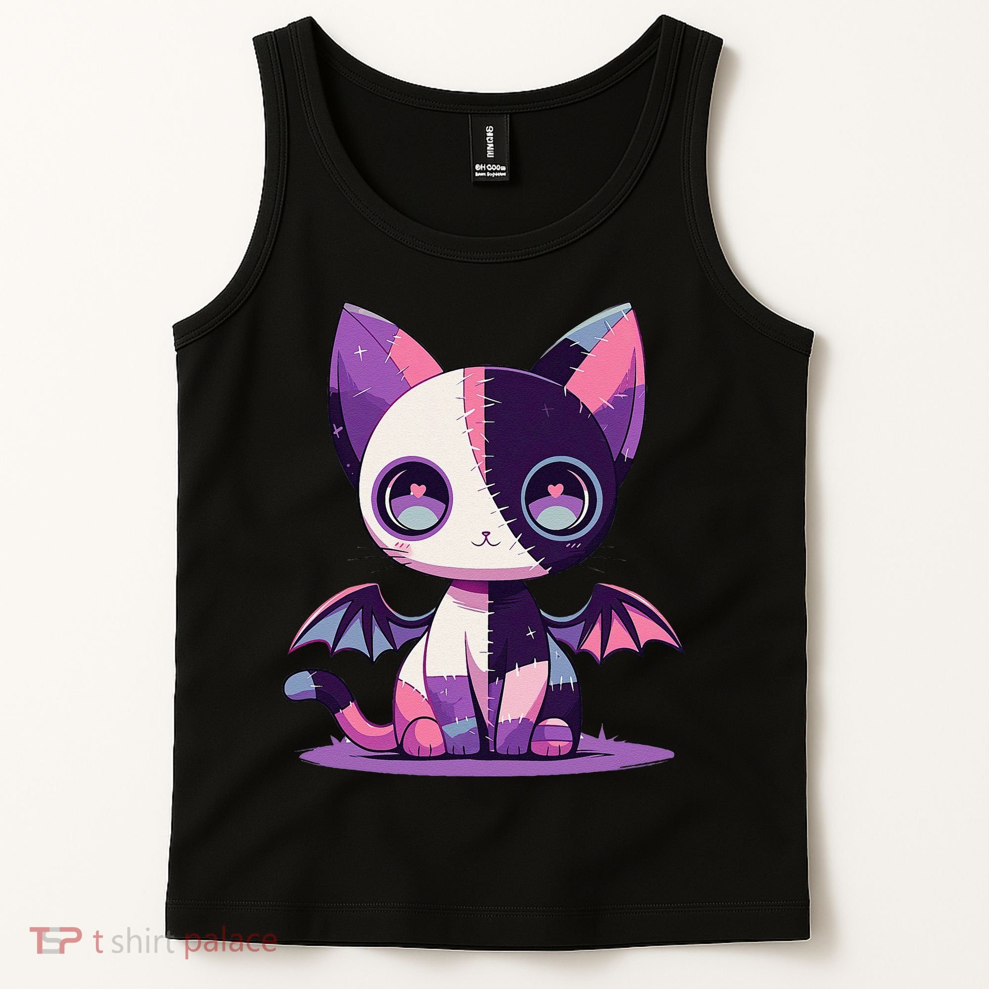 Kawaii Pastel Goth Creepy Cute Witchy Zombie Patchwork Cat Tank Top