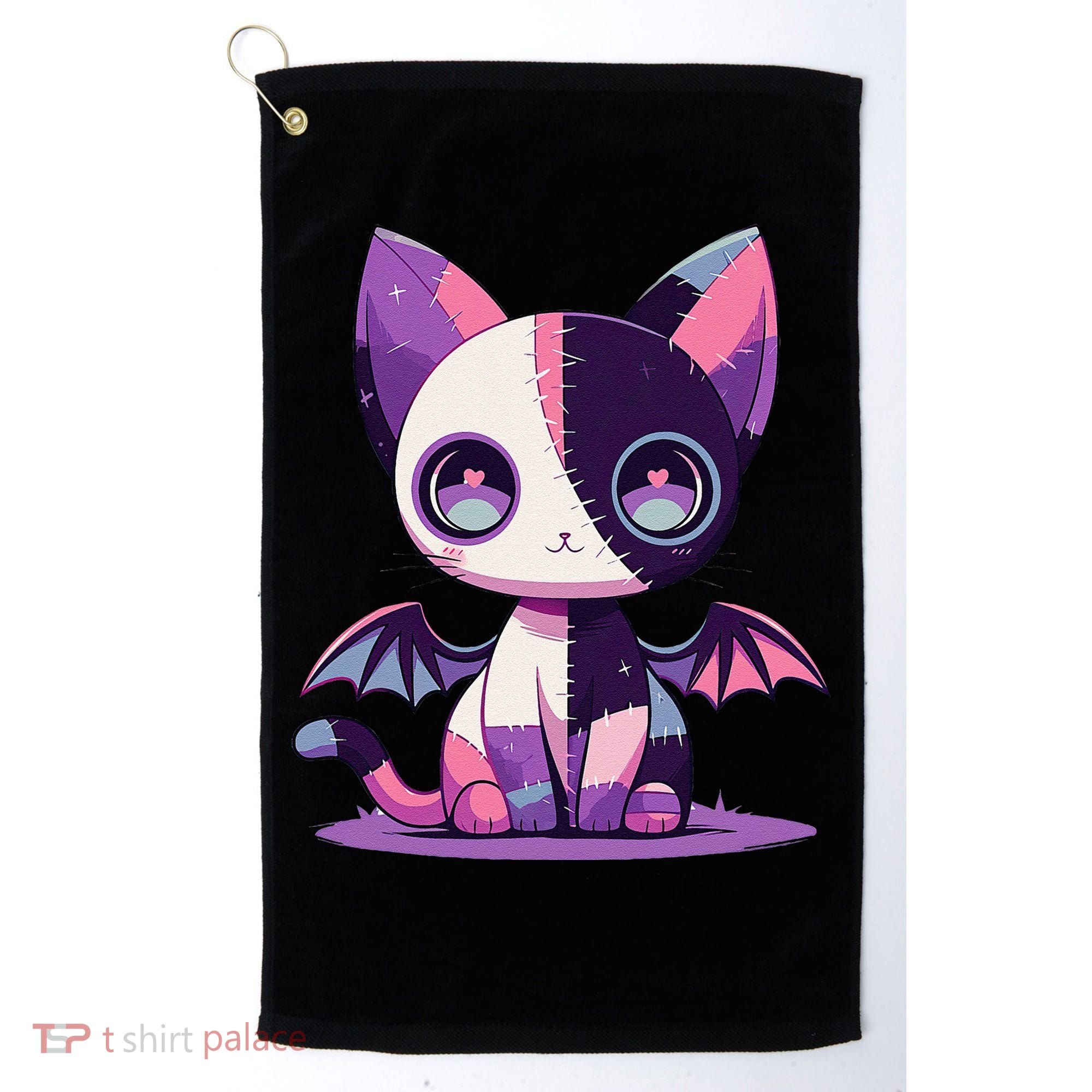 Kawaii Pastel Goth Creepy Cute Witchy Zombie Patchwork Cat Golf Towel