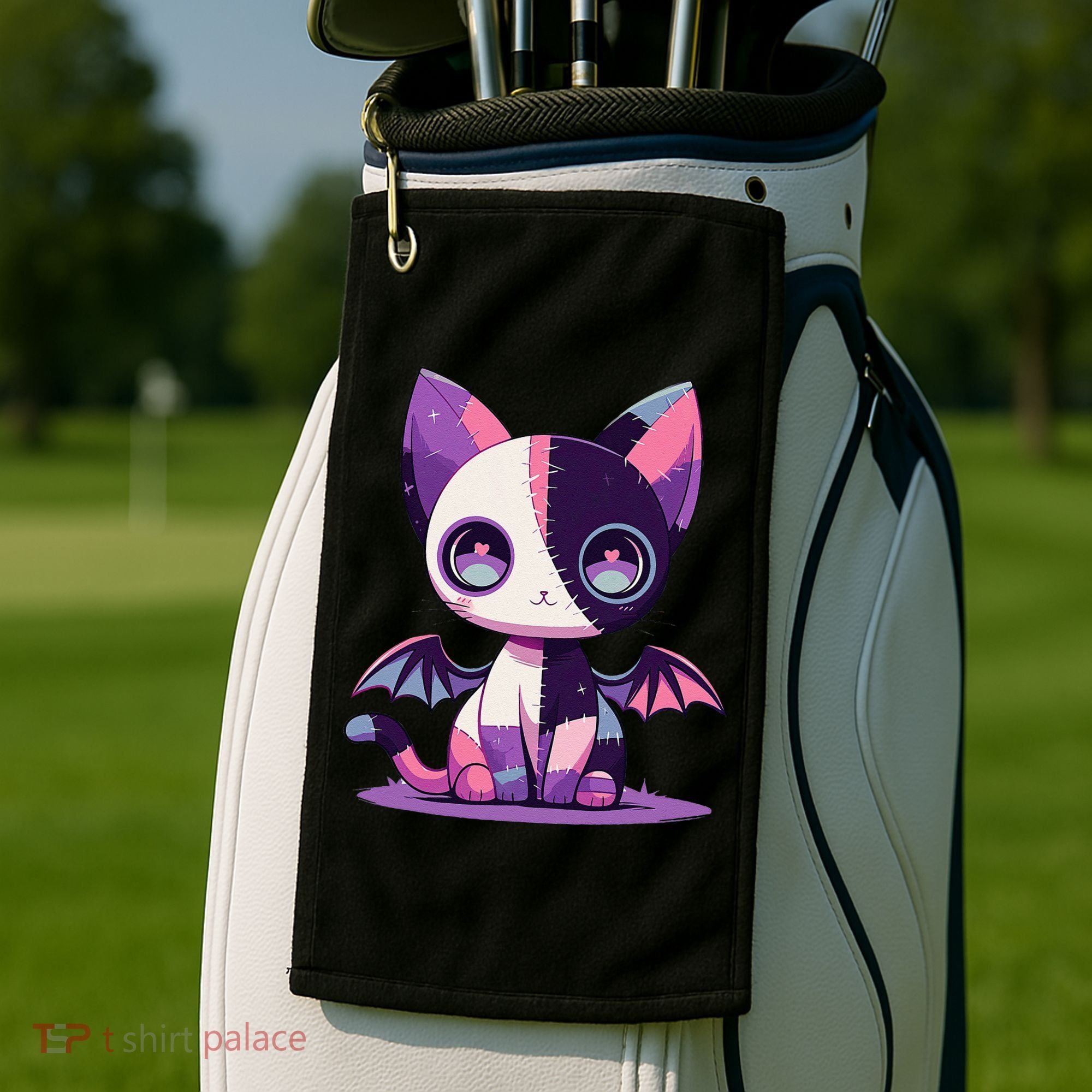 Kawaii Pastel Goth Creepy Cute Witchy Zombie Patchwork Cat Golf Towel