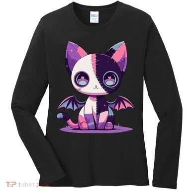 Kawaii Pastel Goth Creepy Cute Witchy Zombie Patchwork Cat Women's Long Sleeve Shirt