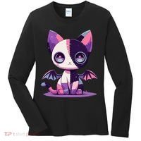 Kawaii Pastel Goth Creepy Cute Witchy Zombie Patchwork Cat Women's Long Sleeve Shirt thumb 0