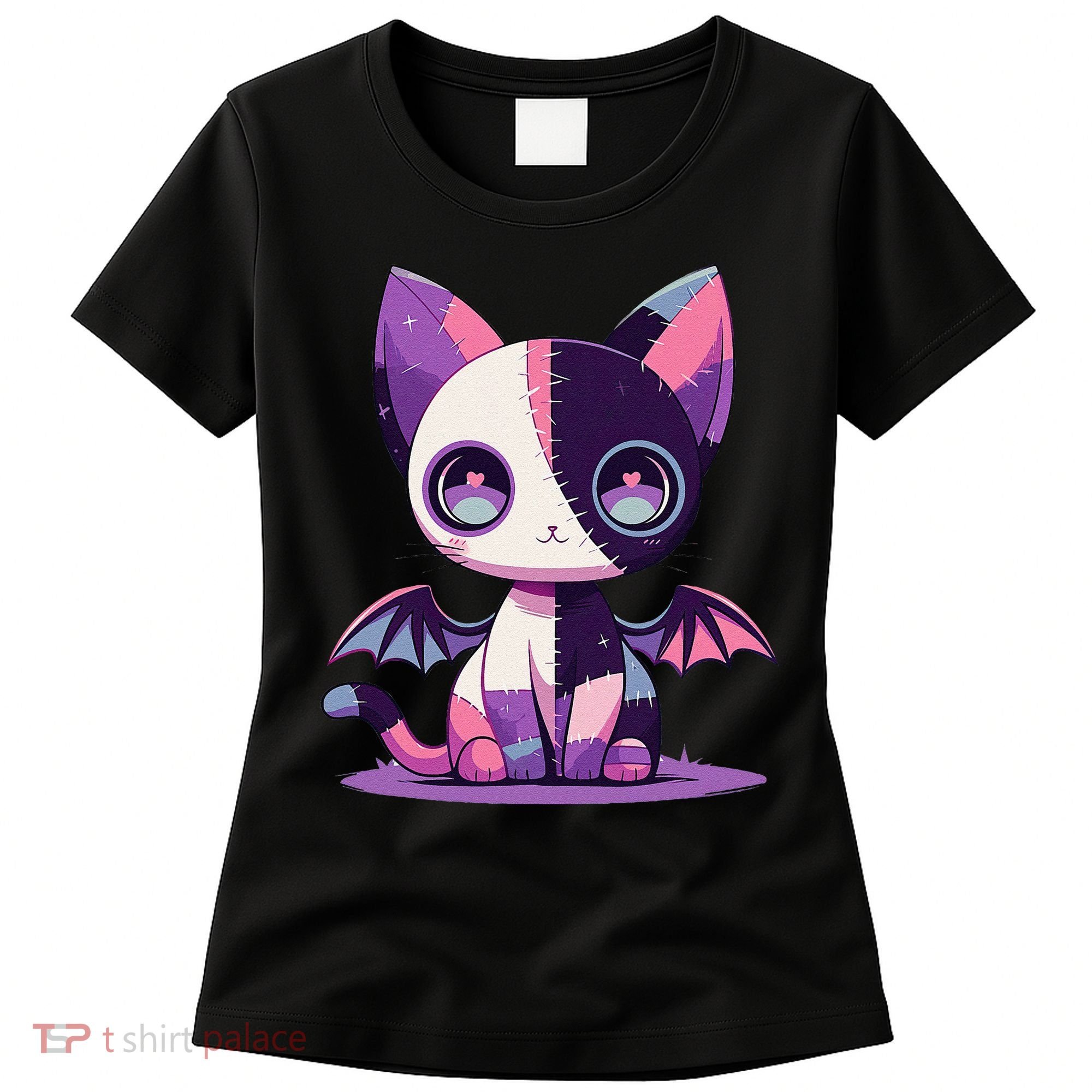 Kawaii Pastel Goth Creepy Cute Witchy Zombie Patchwork Cat Women's T-Shirt