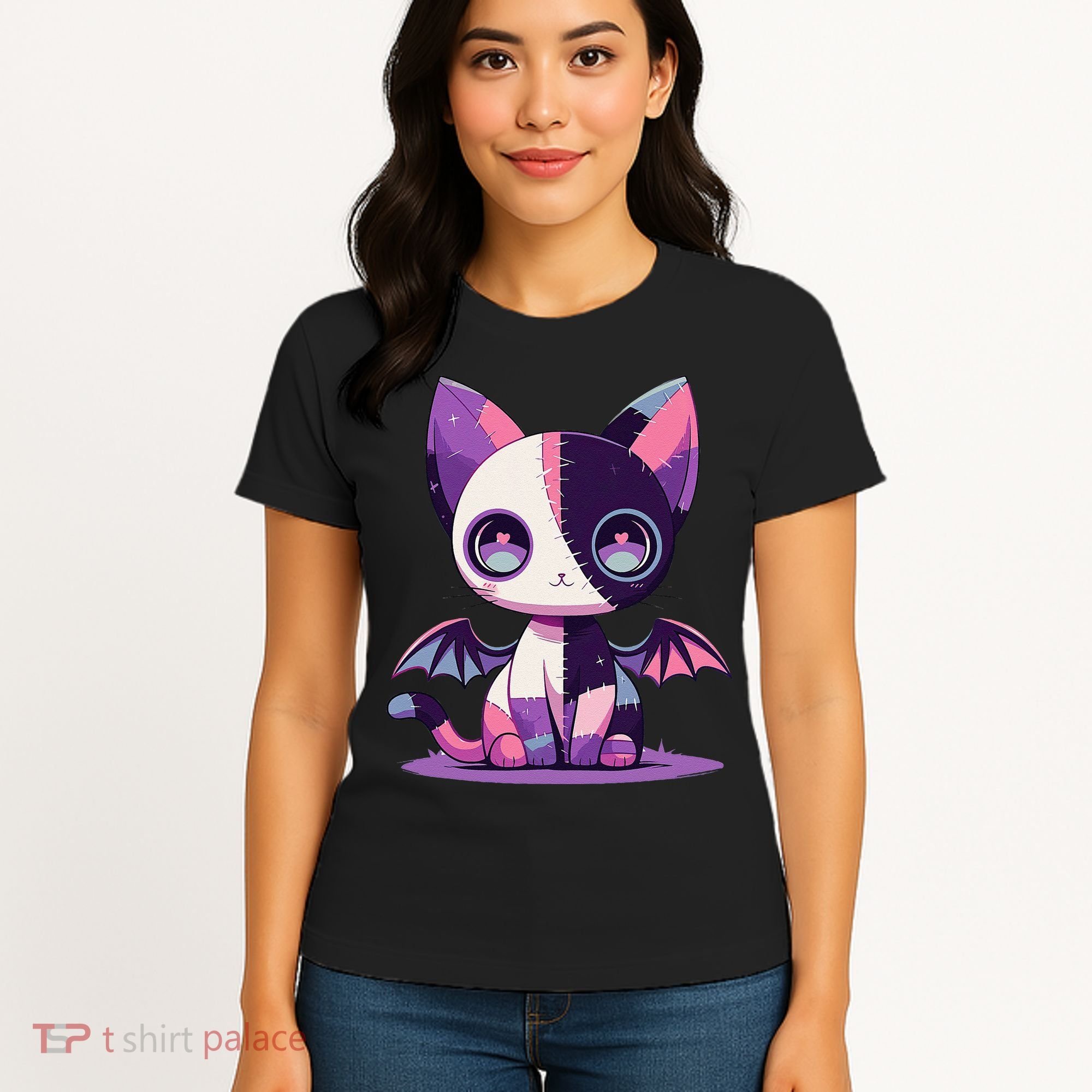 Kawaii Pastel Goth Creepy Cute Witchy Zombie Patchwork Cat Women's T-Shirt