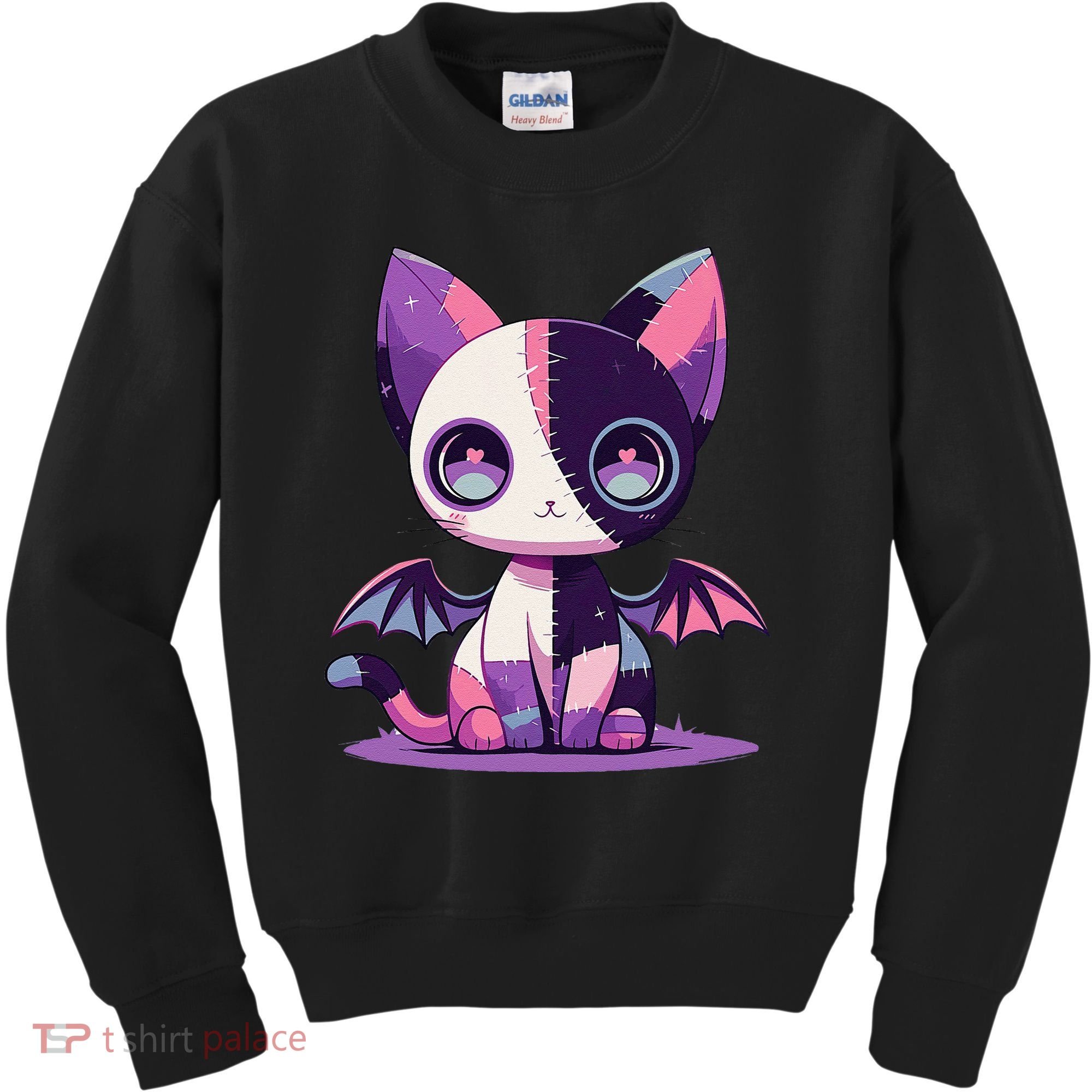 Kawaii Pastel Goth Creepy Cute Witchy Zombie Patchwork Cat Kids Sweatshirt