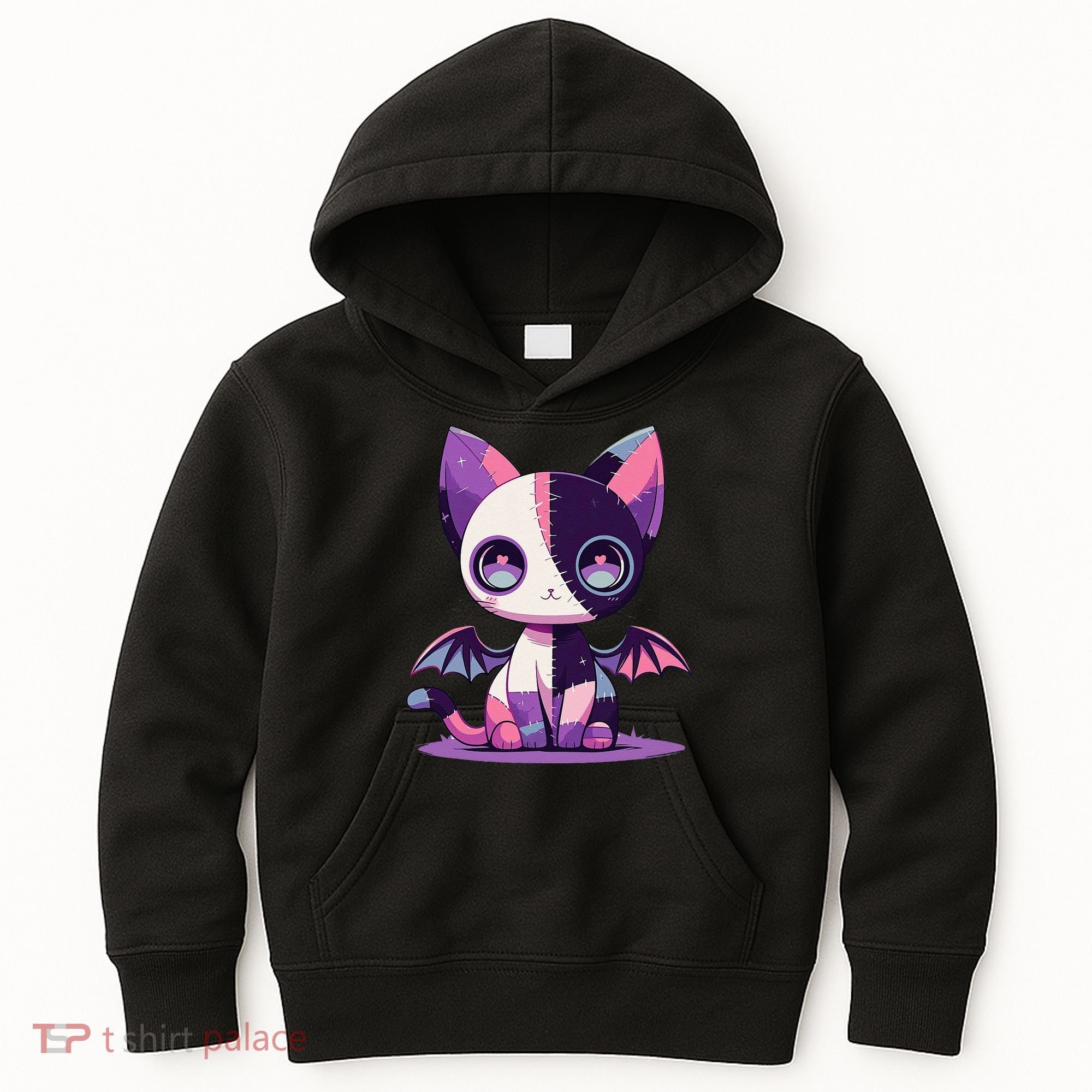 Kawaii Pastel Goth Creepy Cute Witchy Zombie Patchwork Cat Kids Hoodie