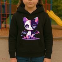 Kawaii Pastel Goth Creepy Cute Witchy Zombie Patchwork Cat Kids Hoodie thumb 3
