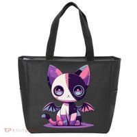 Kawaii Pastel Goth Creepy Cute Witchy Zombie Patchwork Cat Tote Bag thumb 0