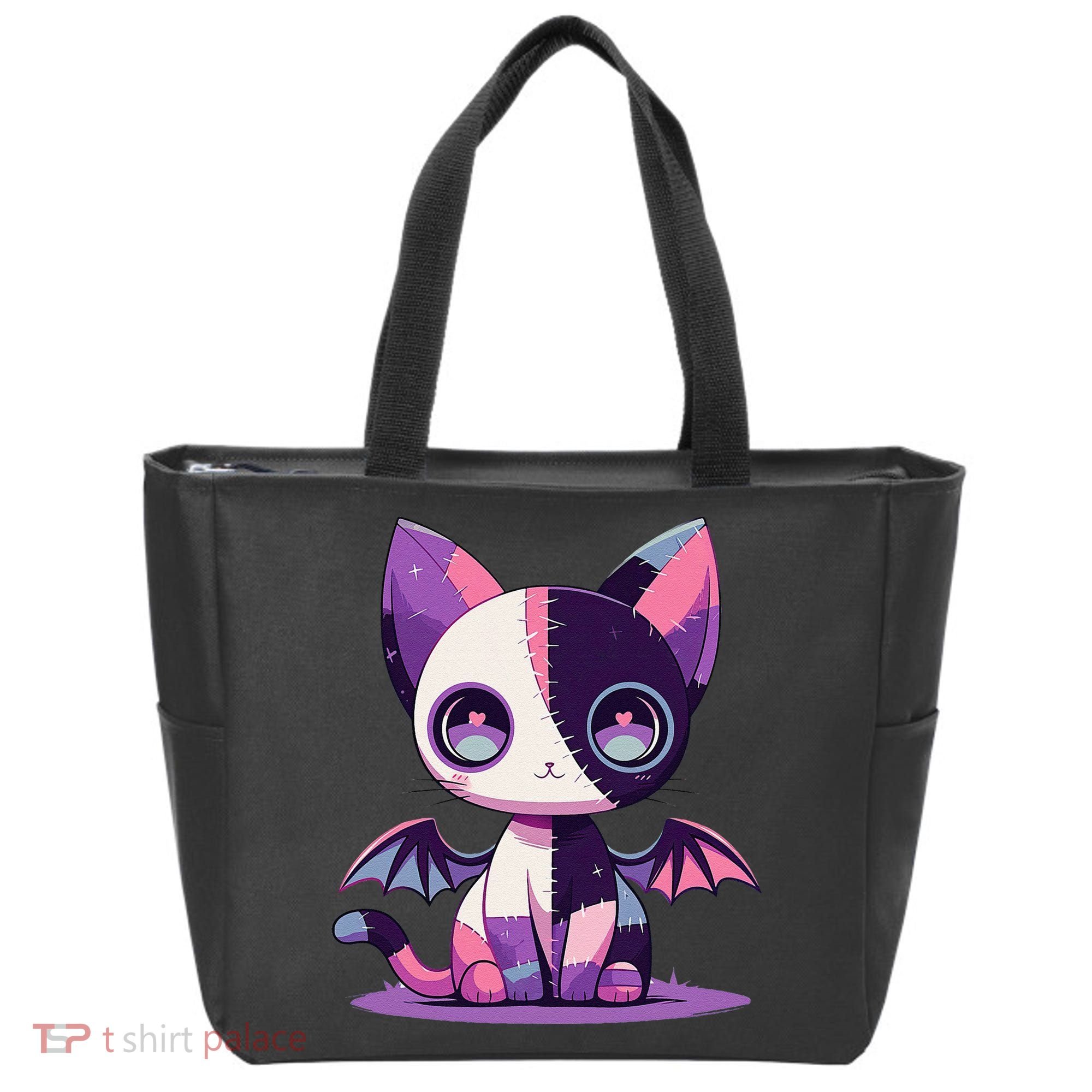 Kawaii Pastel Goth Creepy Cute Witchy Zombie Patchwork Cat Tote Bag
