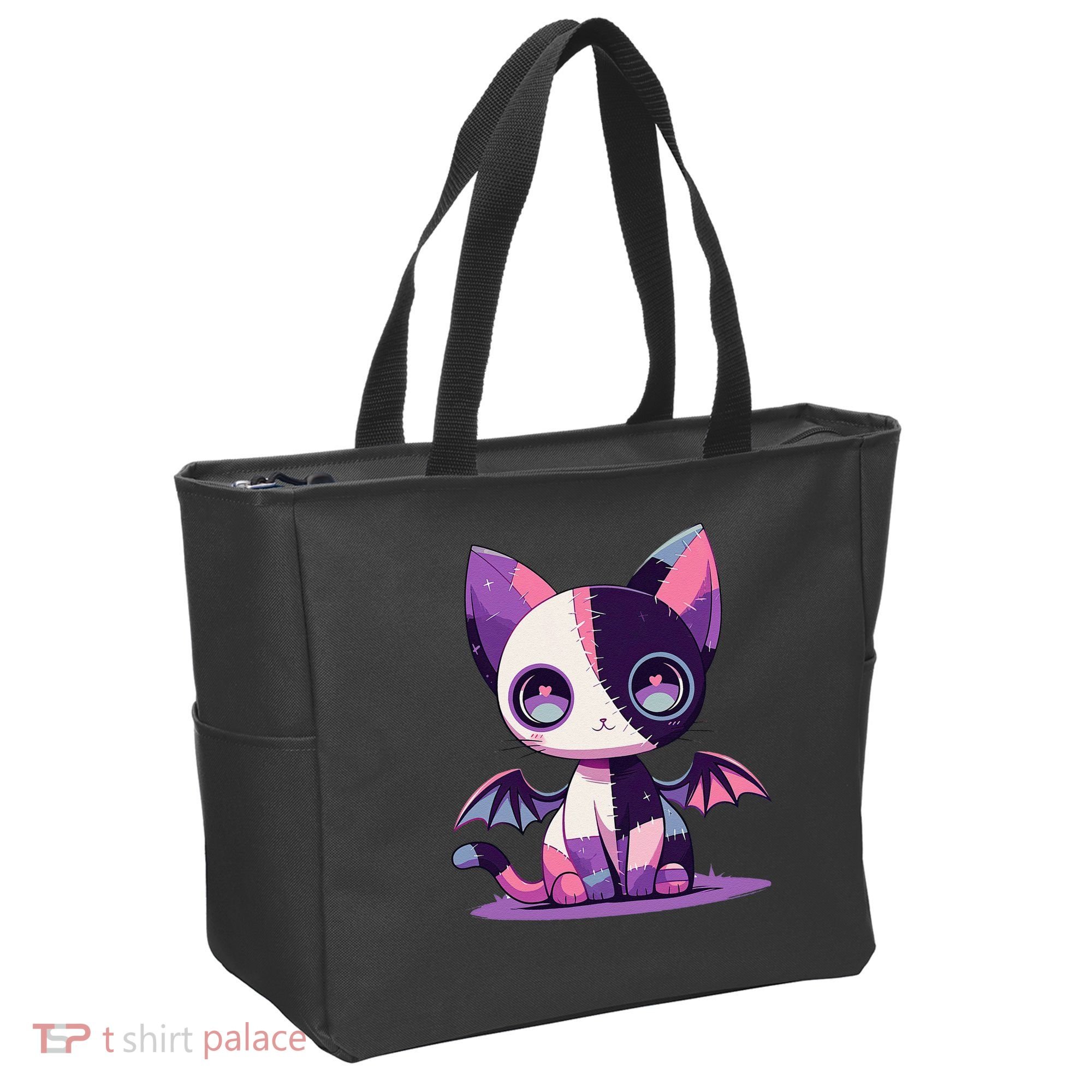 Kawaii Pastel Goth Creepy Cute Witchy Zombie Patchwork Cat Tote Bag