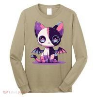 Kawaii Pastel Goth Creepy Cute Witchy Zombie Patchwork Cat Long Sleeve Shirt thumb 0