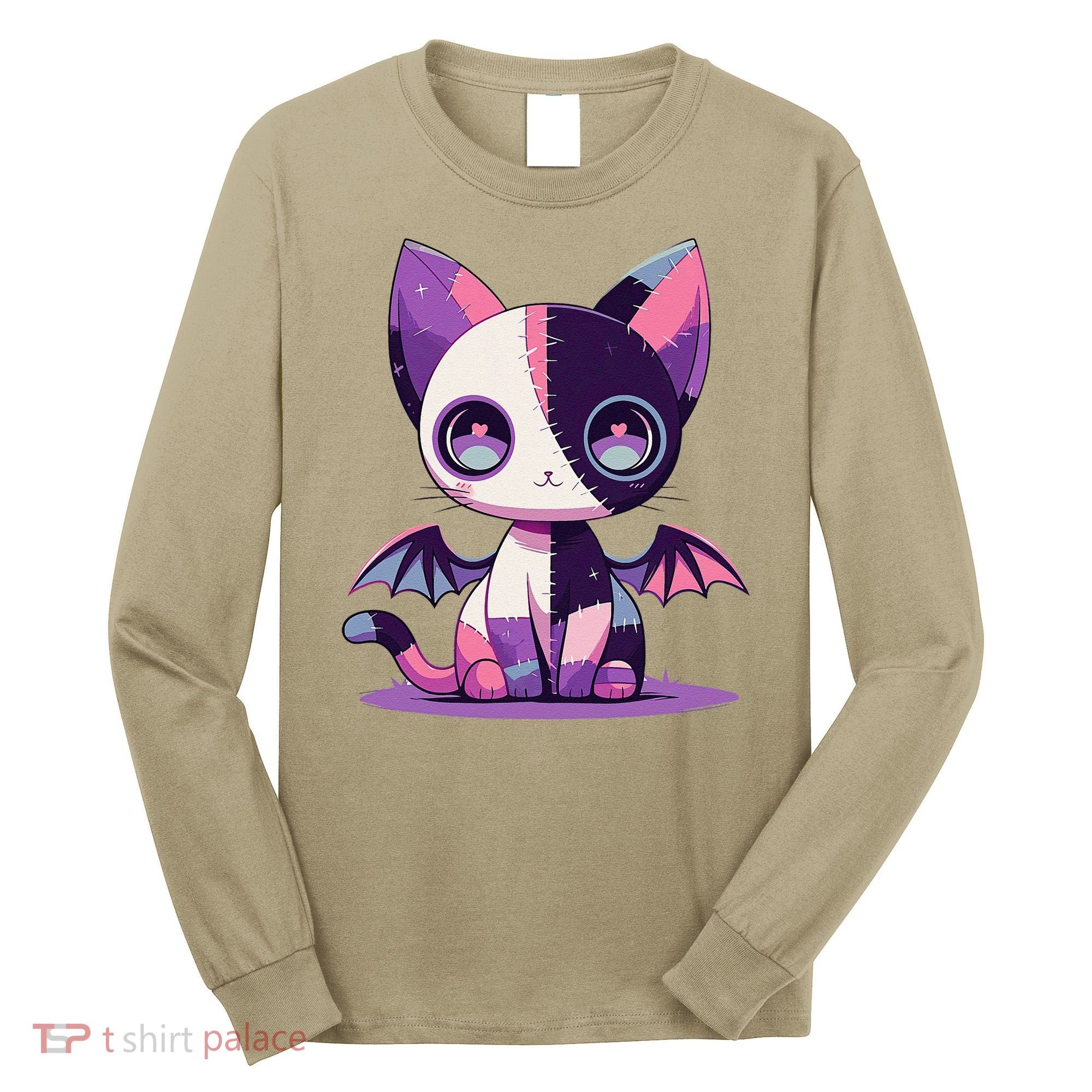 Kawaii Pastel Goth Creepy Cute Witchy Zombie Patchwork Cat Long Sleeve Shirt