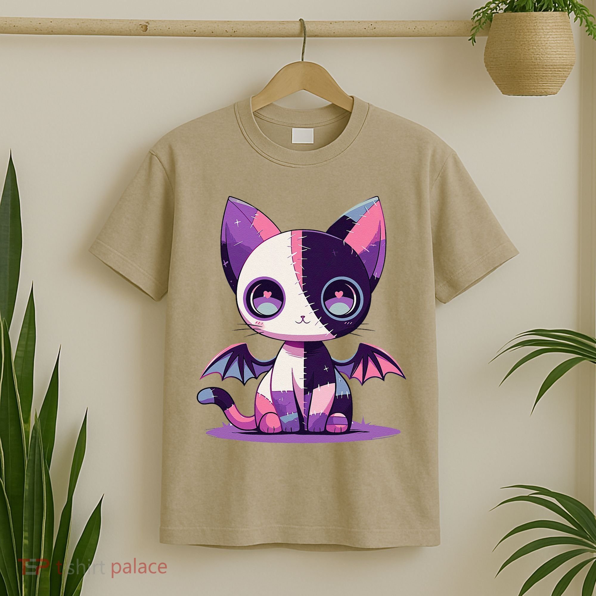 Kawaii Pastel Goth Creepy Cute Witchy Zombie Patchwork Cat T-Shirt