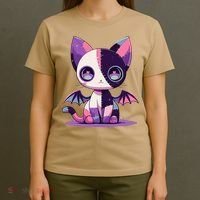 Kawaii Pastel Goth Creepy Cute Witchy Zombie Patchwork Cat T-Shirt thumb 4