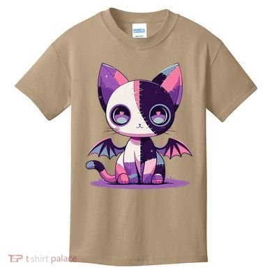 Kawaii Pastel Goth Creepy Cute Witchy Zombie Patchwork Cat Kids T-Shirt