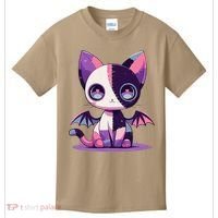 Kawaii Pastel Goth Creepy Cute Witchy Zombie Patchwork Cat Kids T-Shirt thumb 0