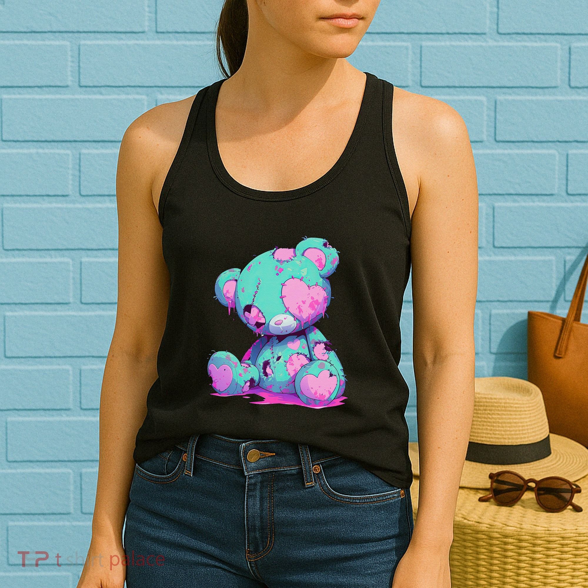 Kawaii Pastel Goth Creepy Cute Witchy Zombie Teddy Bear Women's Tank Top