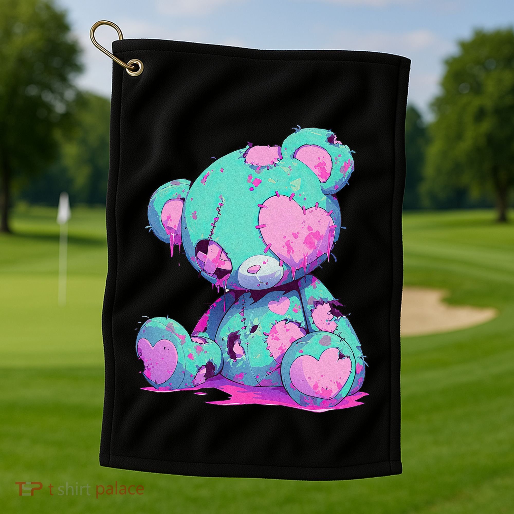 Kawaii Pastel Goth Creepy Cute Witchy Zombie Teddy Bear Golf Towel