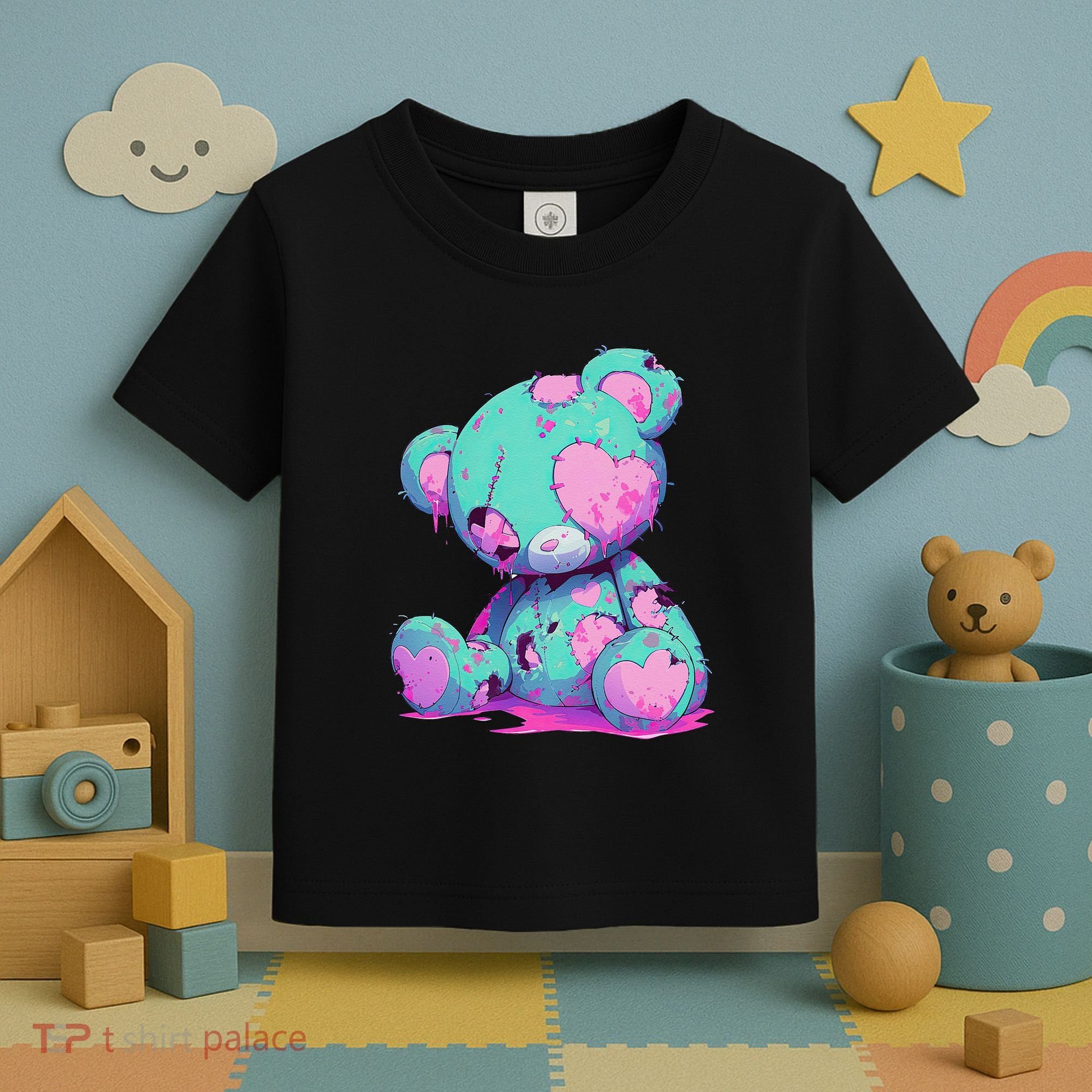 Kawaii Pastel Goth Creepy Cute Witchy Zombie Teddy Bear Toddler T-Shirt