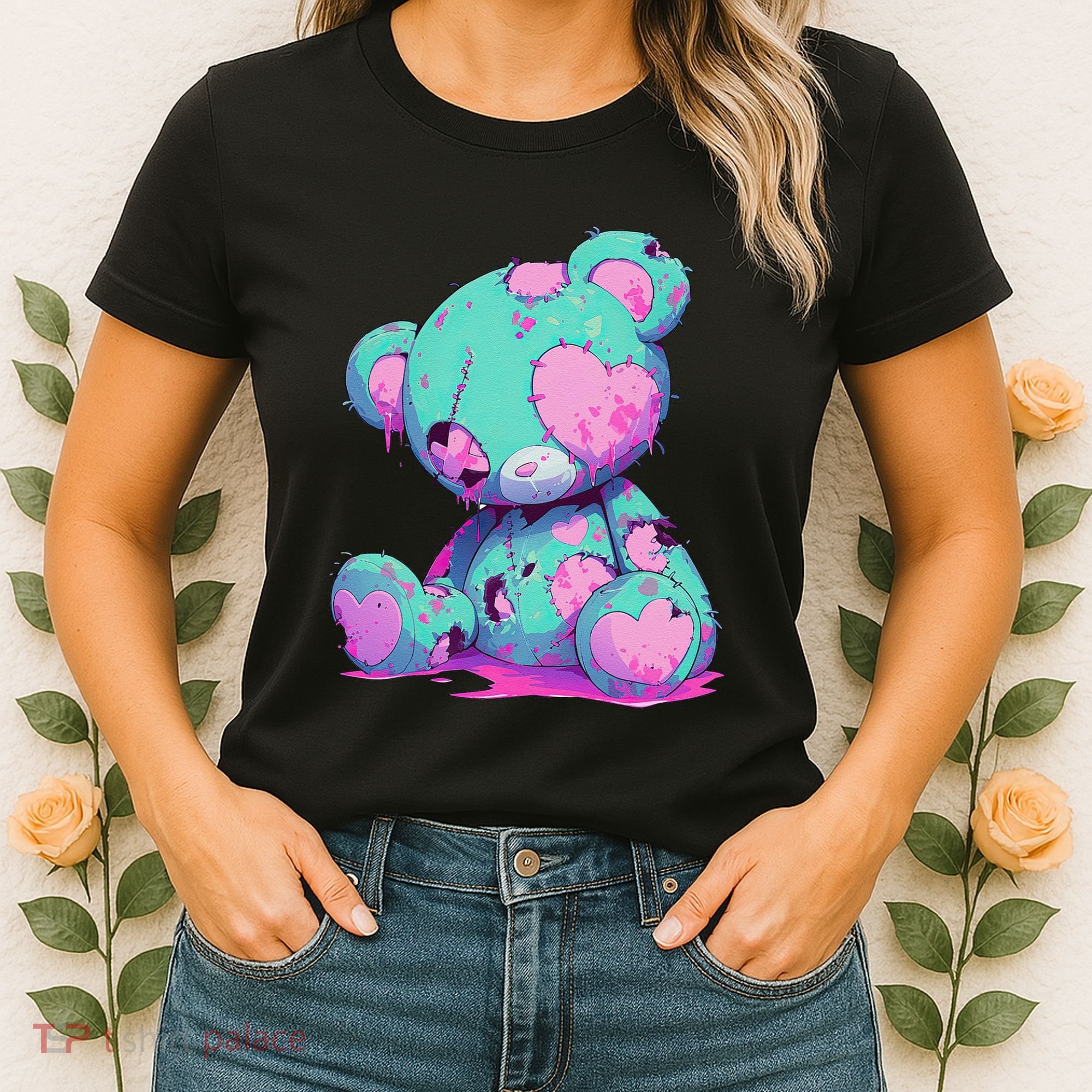 Kawaii Pastel Goth Creepy Cute Witchy Zombie Teddy Bear Women's T-Shirt