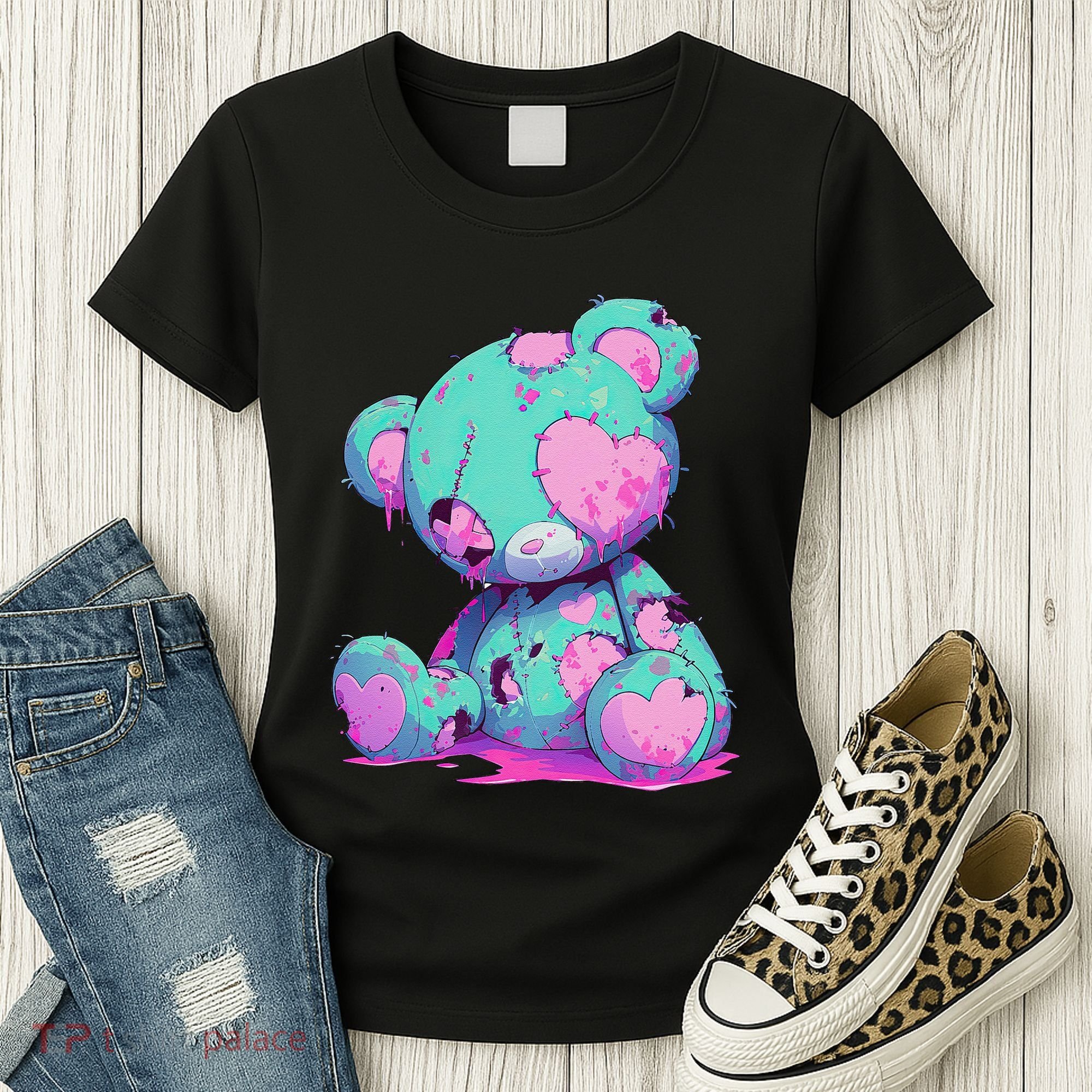 Kawaii Pastel Goth Creepy Cute Witchy Zombie Teddy Bear Women's T-Shirt