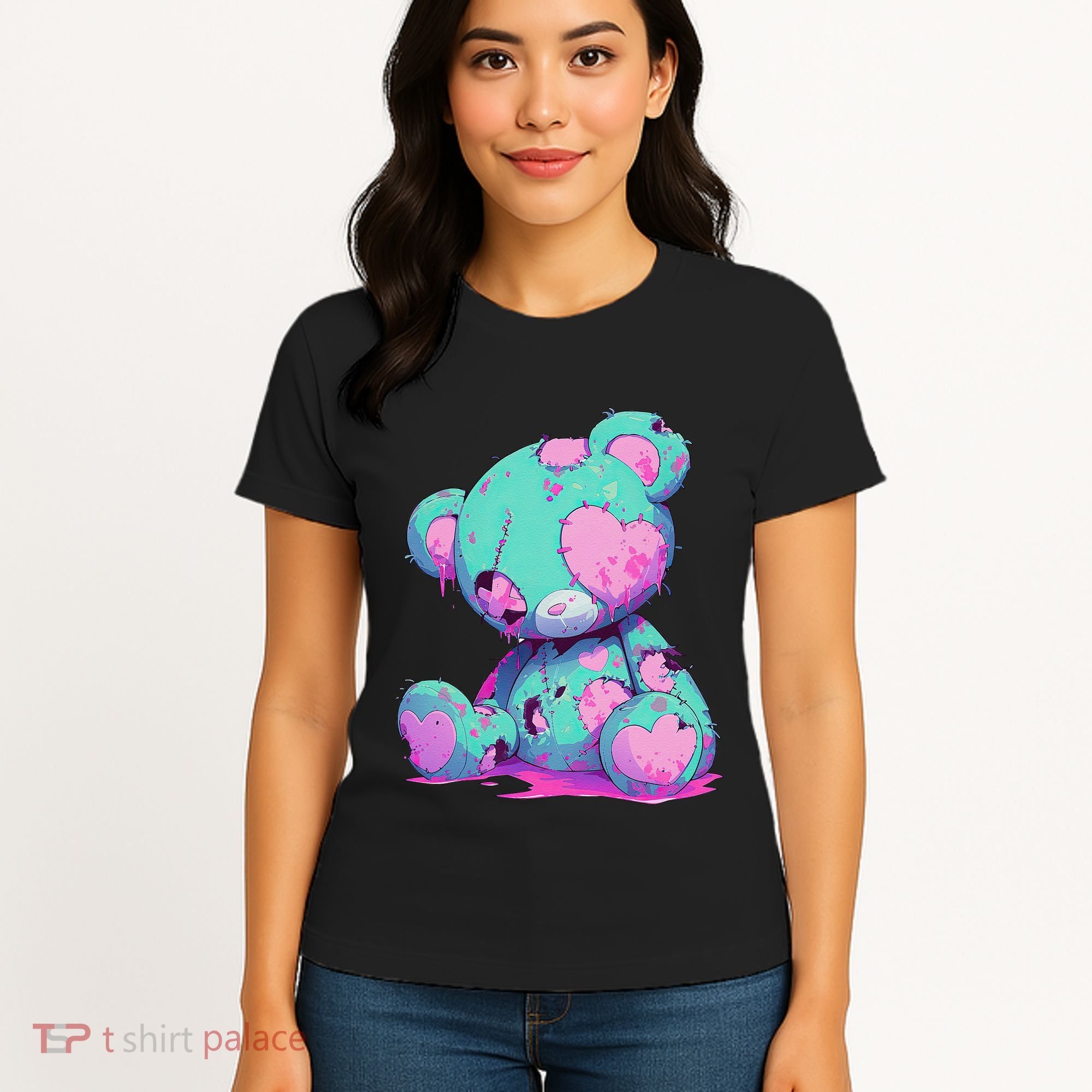 Kawaii Pastel Goth Creepy Cute Witchy Zombie Teddy Bear Women's T-Shirt