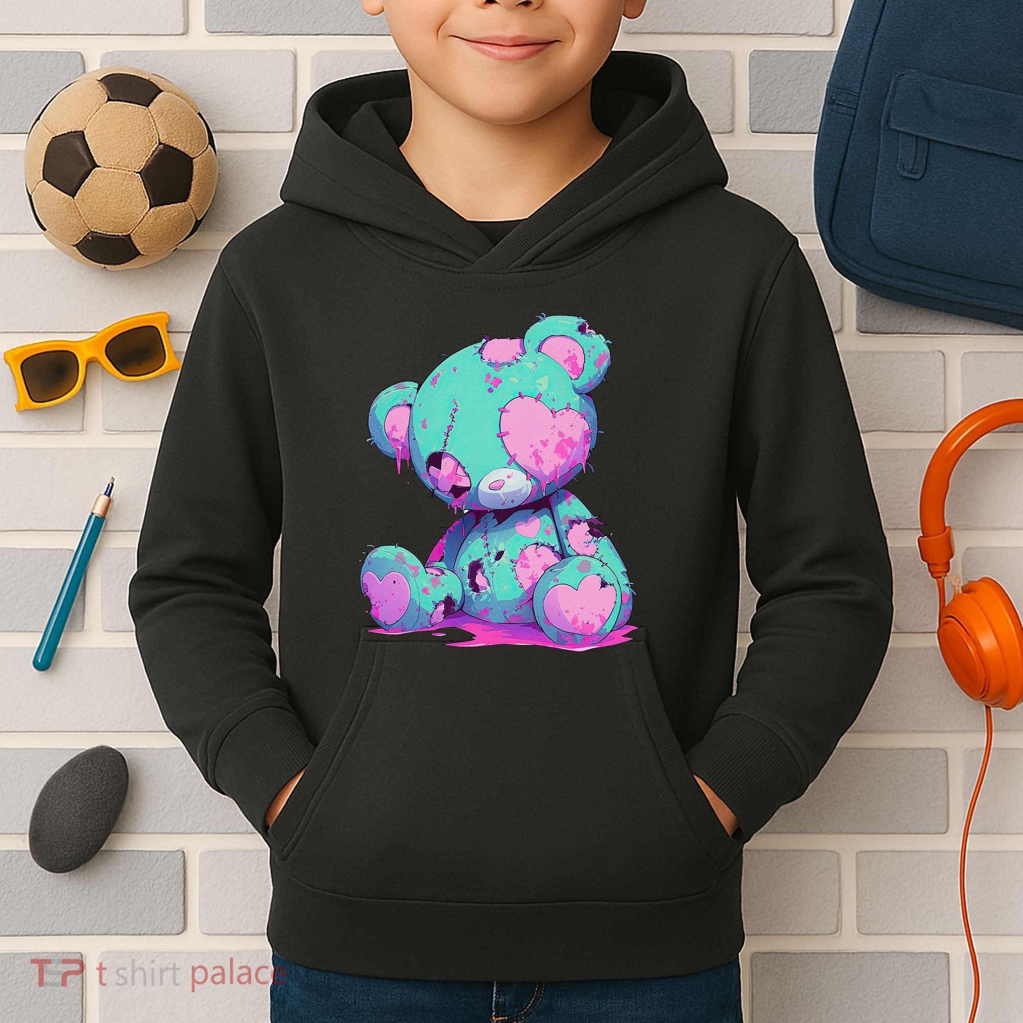 Kawaii Pastel Goth Creepy Cute Witchy Zombie Teddy Bear Kids Hoodie