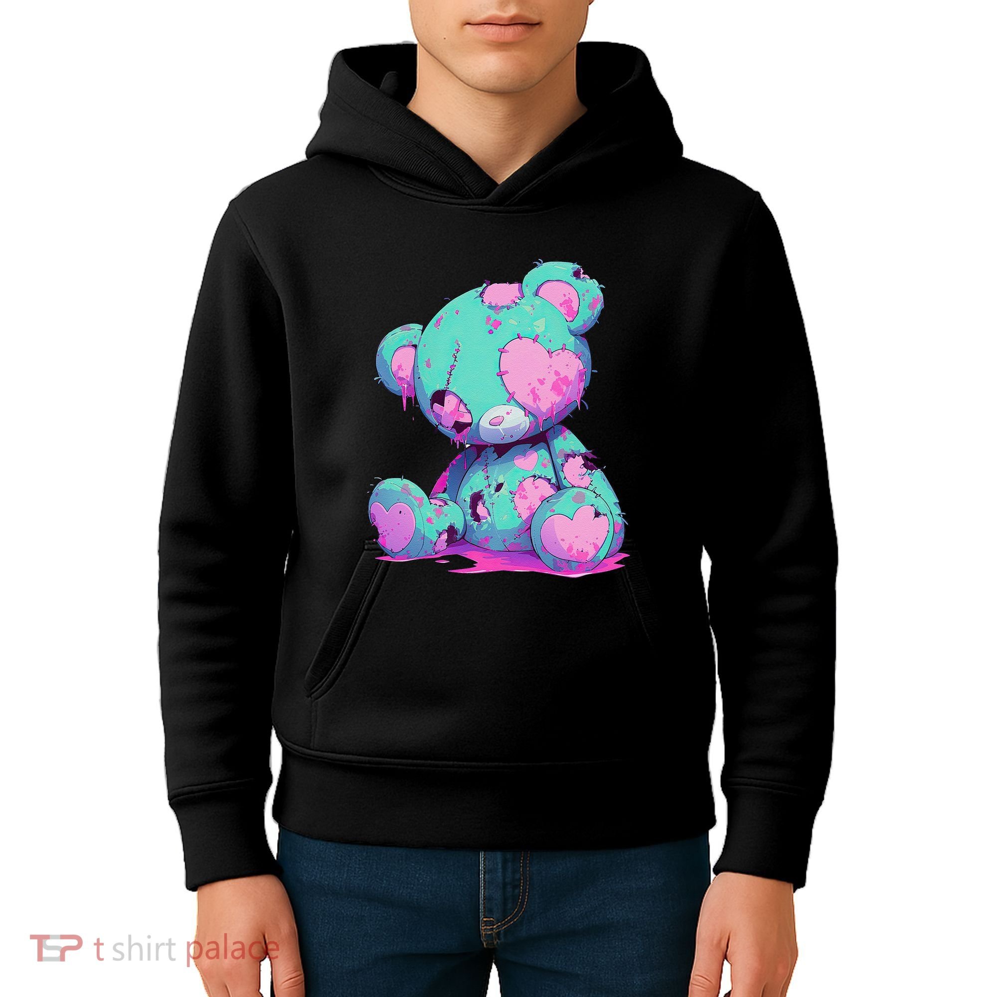 Kawaii Pastel Goth Creepy Cute Witchy Zombie Teddy Bear Kids Hoodie