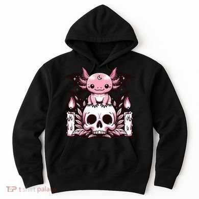 Kawaii Pastel Goth Cute Creepy Axolotl Bat Skeleton Hoodie