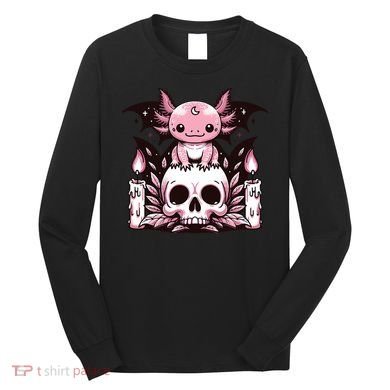 Kawaii Pastel Goth Cute Creepy Axolotl Bat Skeleton Long Sleeve Shirt