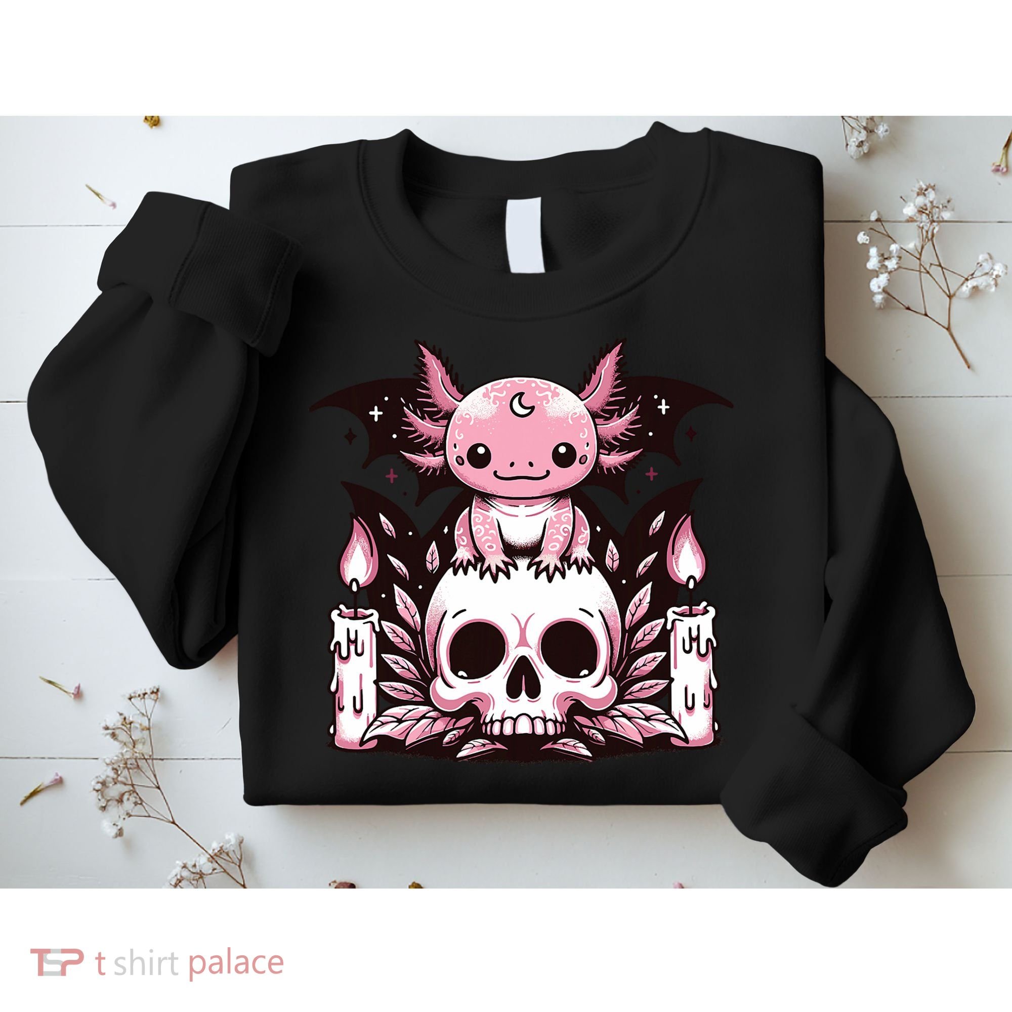 Kawaii Pastel Goth Cute Creepy Axolotl Bat Skeleton Sweatshirt
