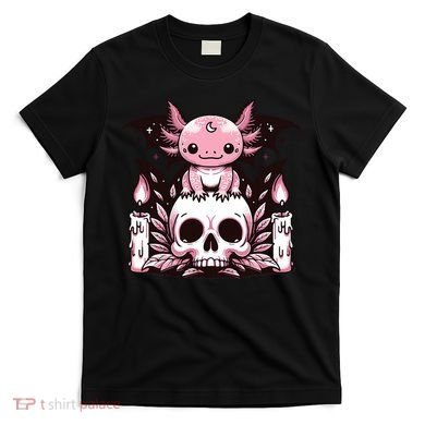 Kawaii Pastel Goth Cute Creepy Axolotl Bat Skeleton T-Shirt