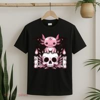 Kawaii Pastel Goth Cute Creepy Axolotl Bat Skeleton T-Shirt thumb 2