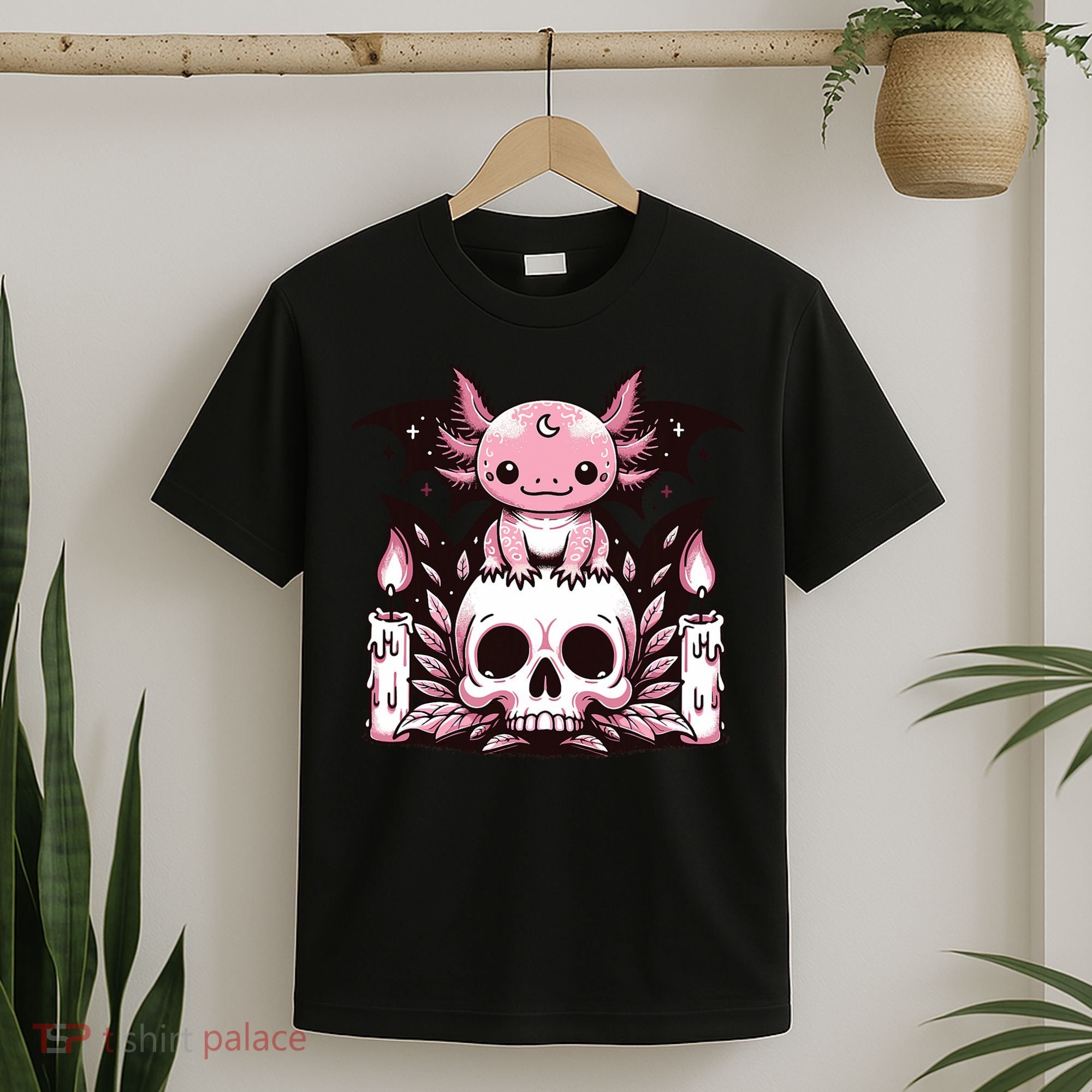 Kawaii Pastel Goth Cute Creepy Axolotl Bat Skeleton T-Shirt