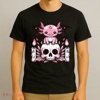 Kawaii Pastel Goth Cute Creepy Axolotl Bat Skeleton T-Shirt thumb 3
