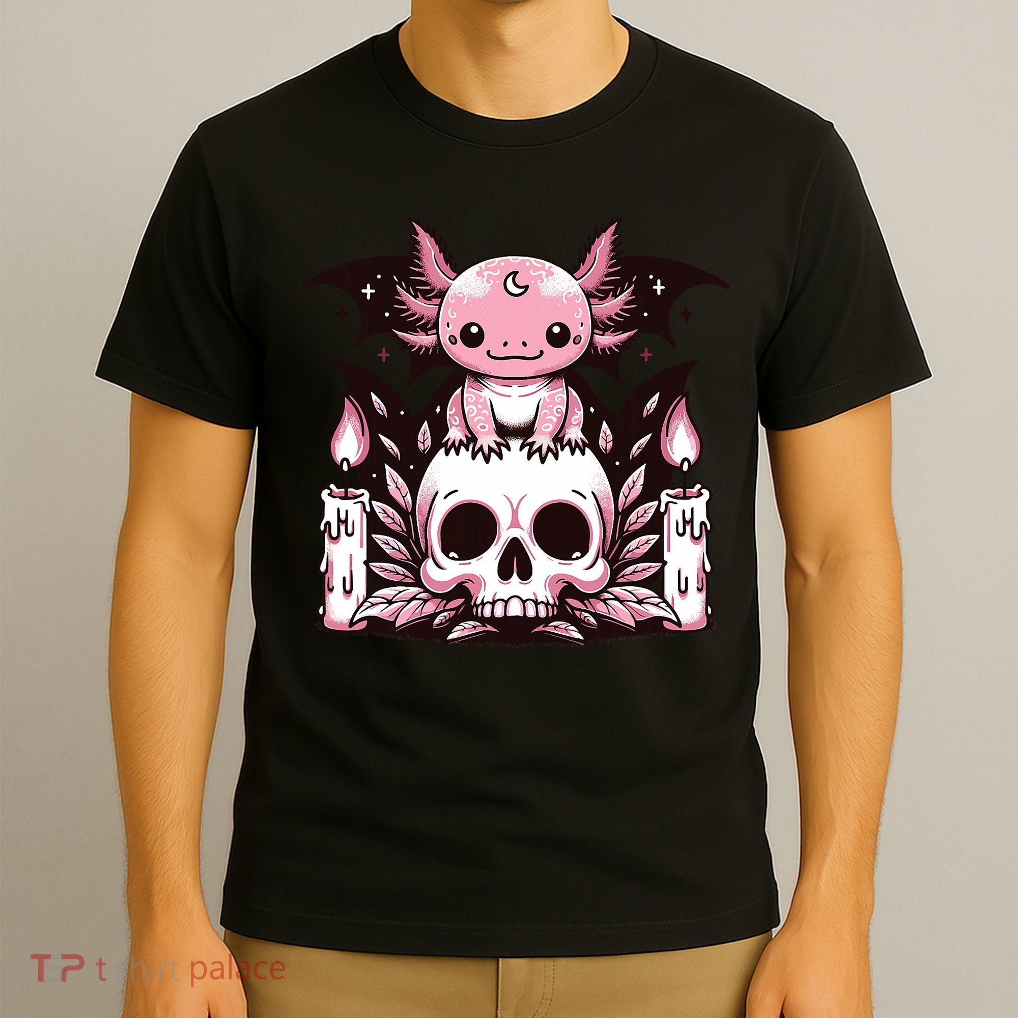 Kawaii Pastel Goth Cute Creepy Axolotl Bat Skeleton T-Shirt