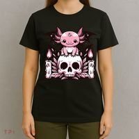 Kawaii Pastel Goth Cute Creepy Axolotl Bat Skeleton T-Shirt thumb 4