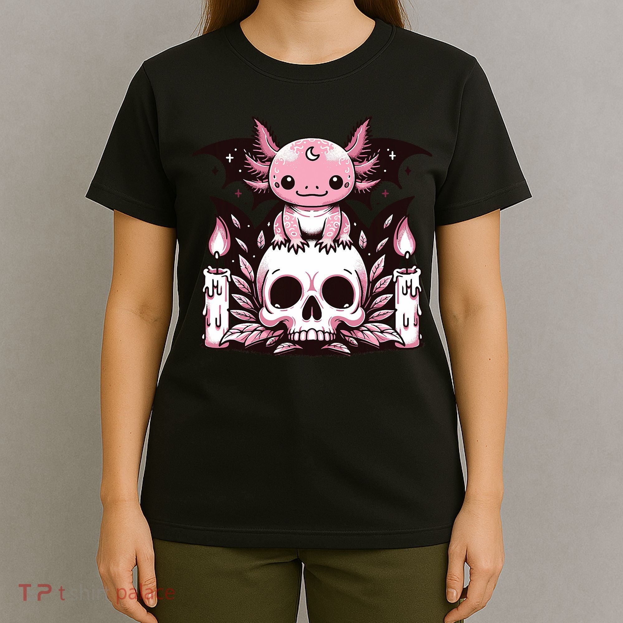 Kawaii Pastel Goth Cute Creepy Axolotl Bat Skeleton T-Shirt