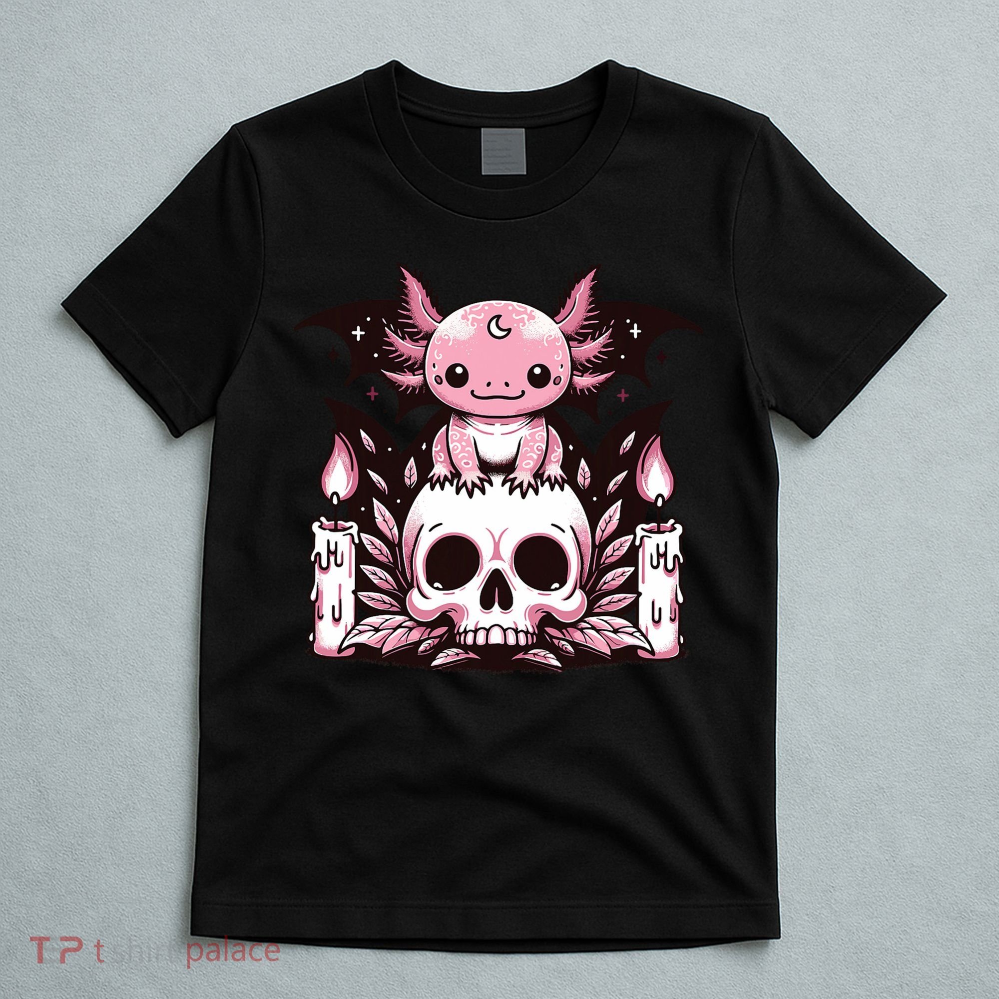 Kawaii Pastel Goth Cute Creepy Axolotl Bat Skeleton T-Shirt