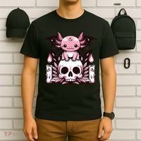 Kawaii Pastel Goth Cute Creepy Axolotl Bat Skeleton T-Shirt thumb 6