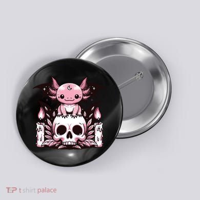 Kawaii Pastel Goth Cute Creepy Axolotl Bat Skeleton Button