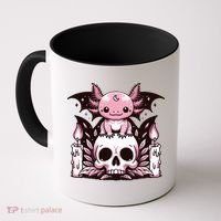 Kawaii Pastel Goth Cute Creepy Axolotl Bat Skeleton Coffee Mug thumb 0