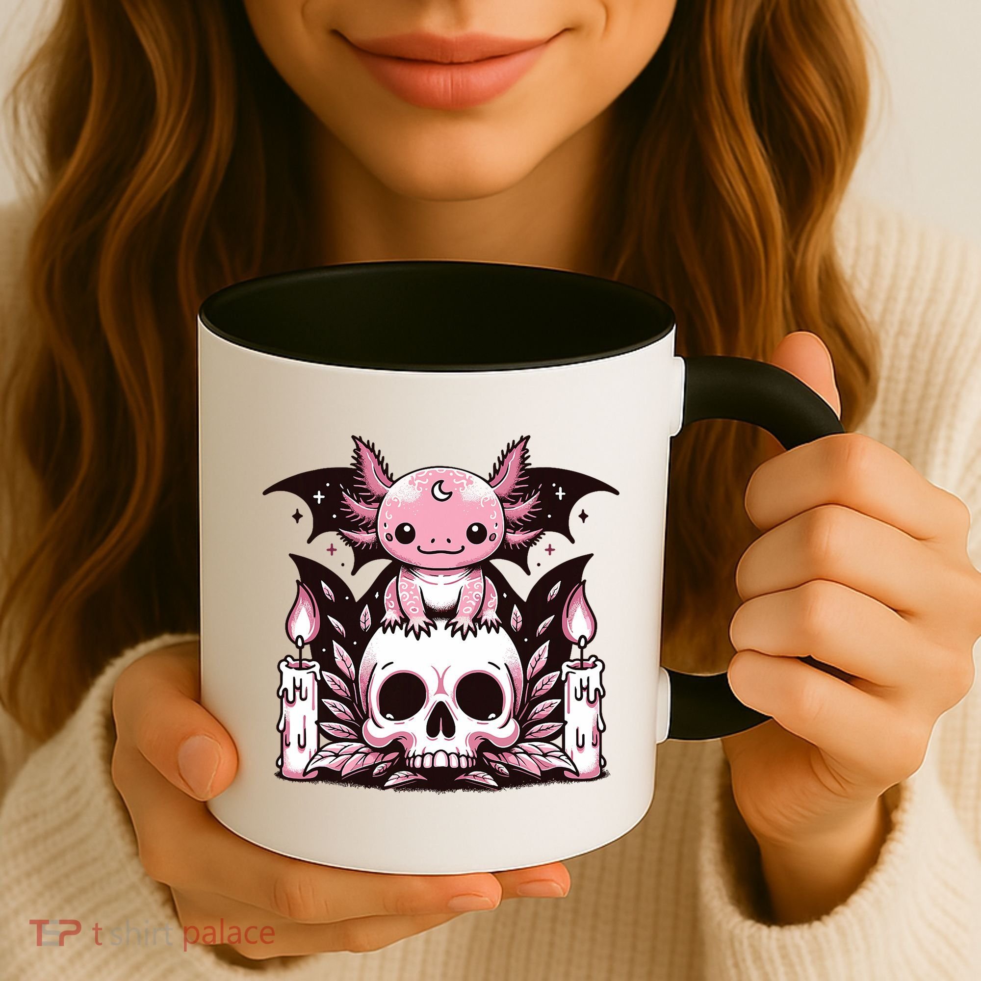 Kawaii Pastel Goth Cute Creepy Axolotl Bat Skeleton Coffee Mug