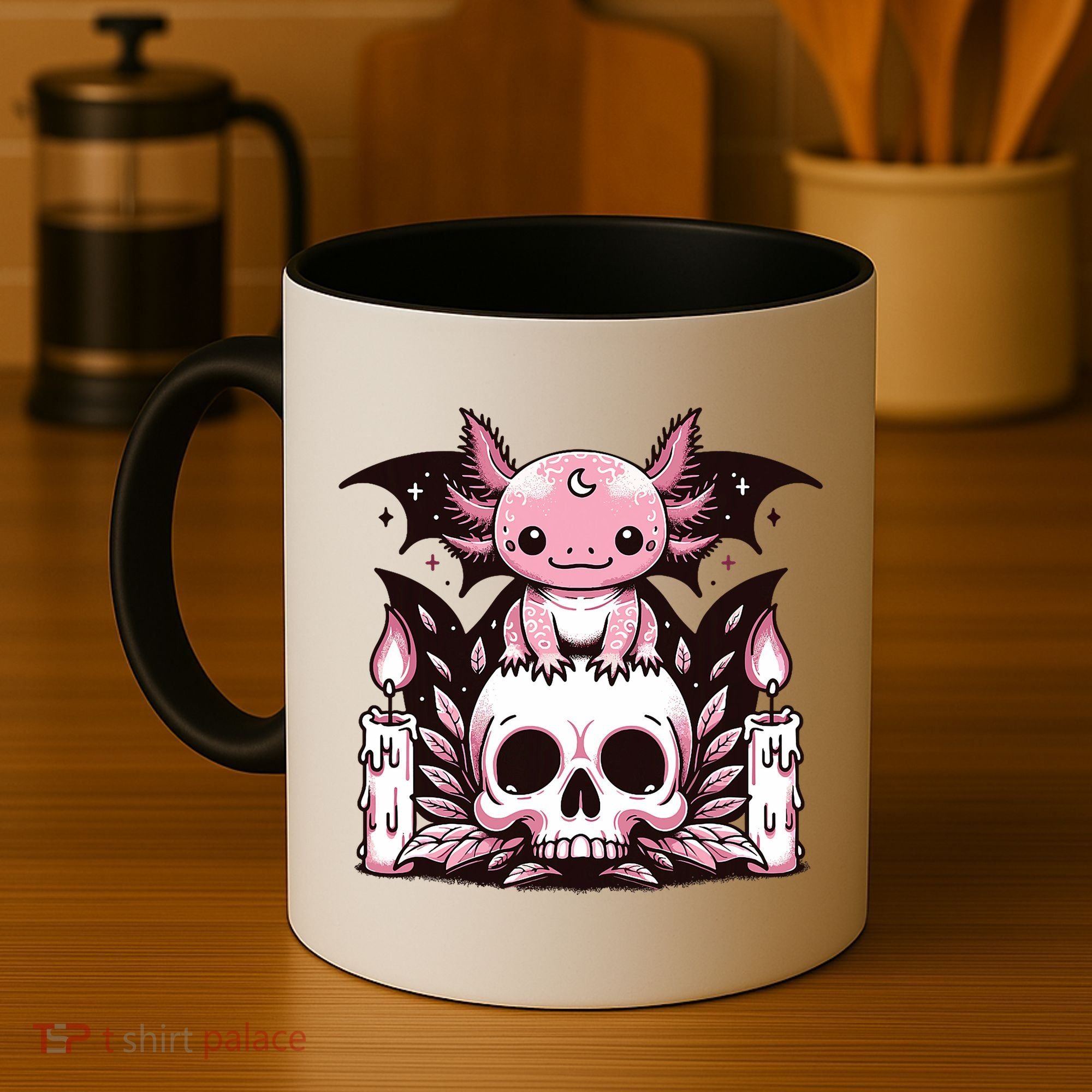 Kawaii Pastel Goth Cute Creepy Axolotl Bat Skeleton Coffee Mug