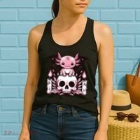 Kawaii Pastel Goth Cute Creepy Axolotl Bat Skeleton Women's Tank Top thumb 2