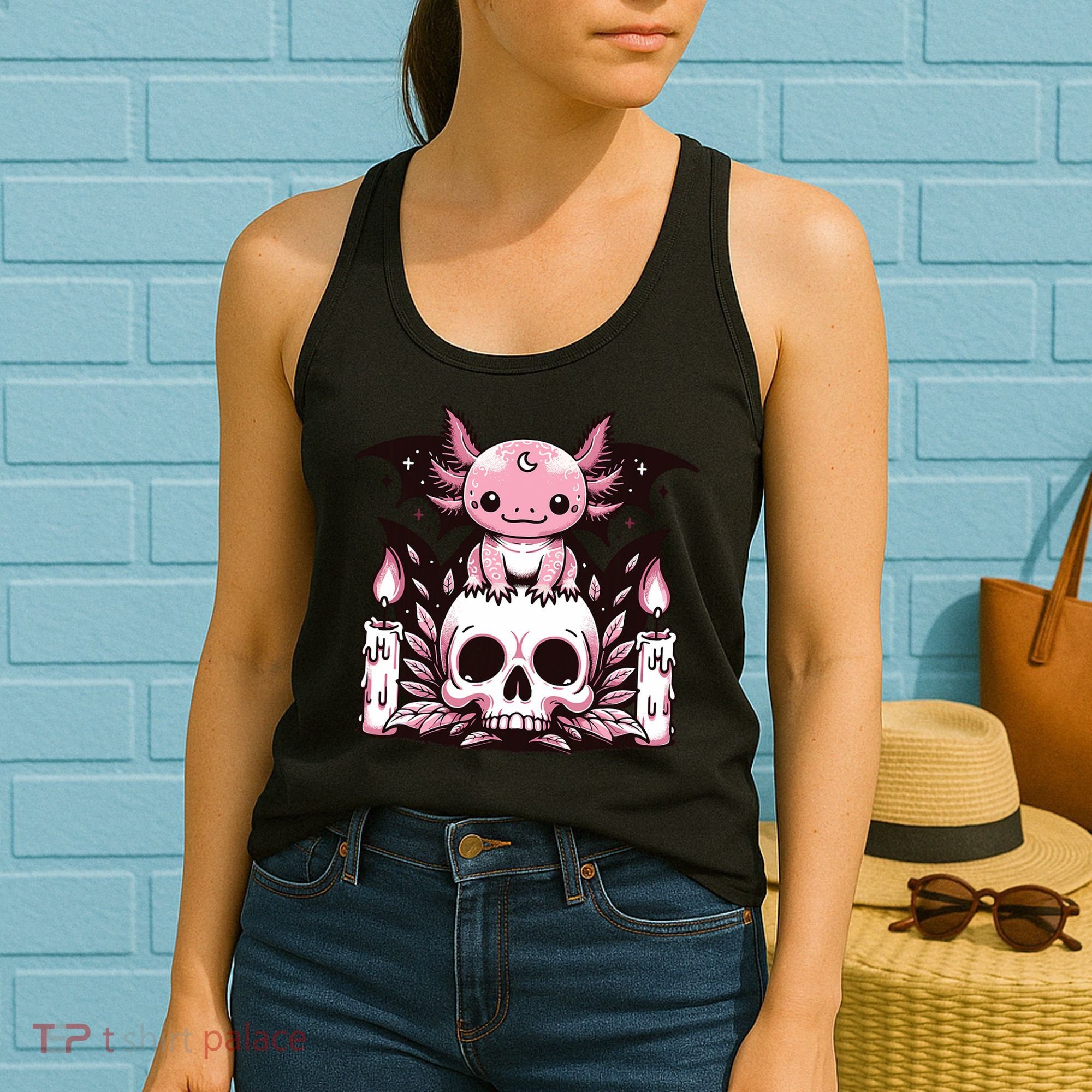 Kawaii Pastel Goth Cute Creepy Axolotl Bat Skeleton Women's Tank Top