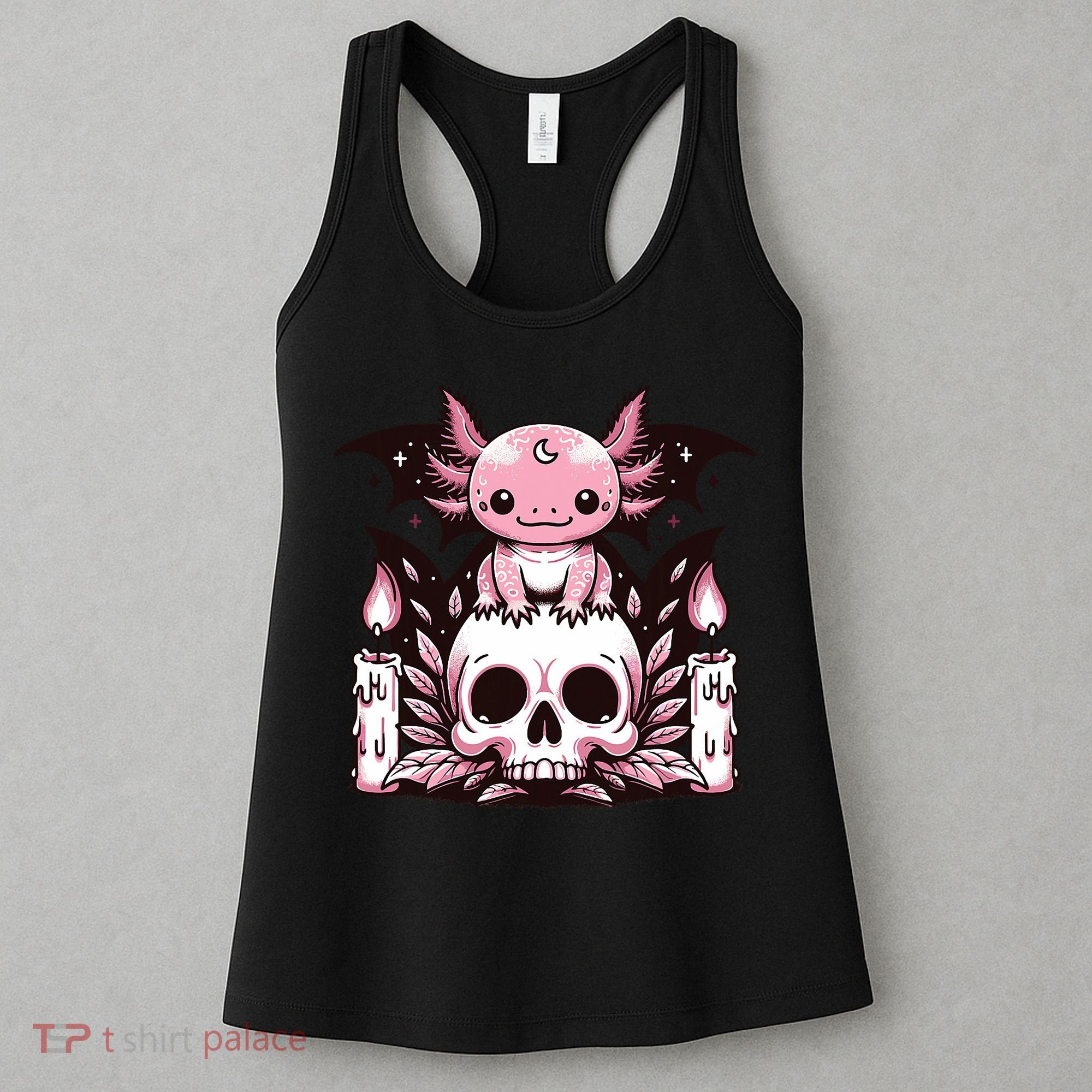 Kawaii Pastel Goth Cute Creepy Axolotl Bat Skeleton Women's Tank Top