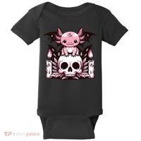 Kawaii Pastel Goth Cute Creepy Axolotl Bat Skeleton Baby Bodysuit thumb 0