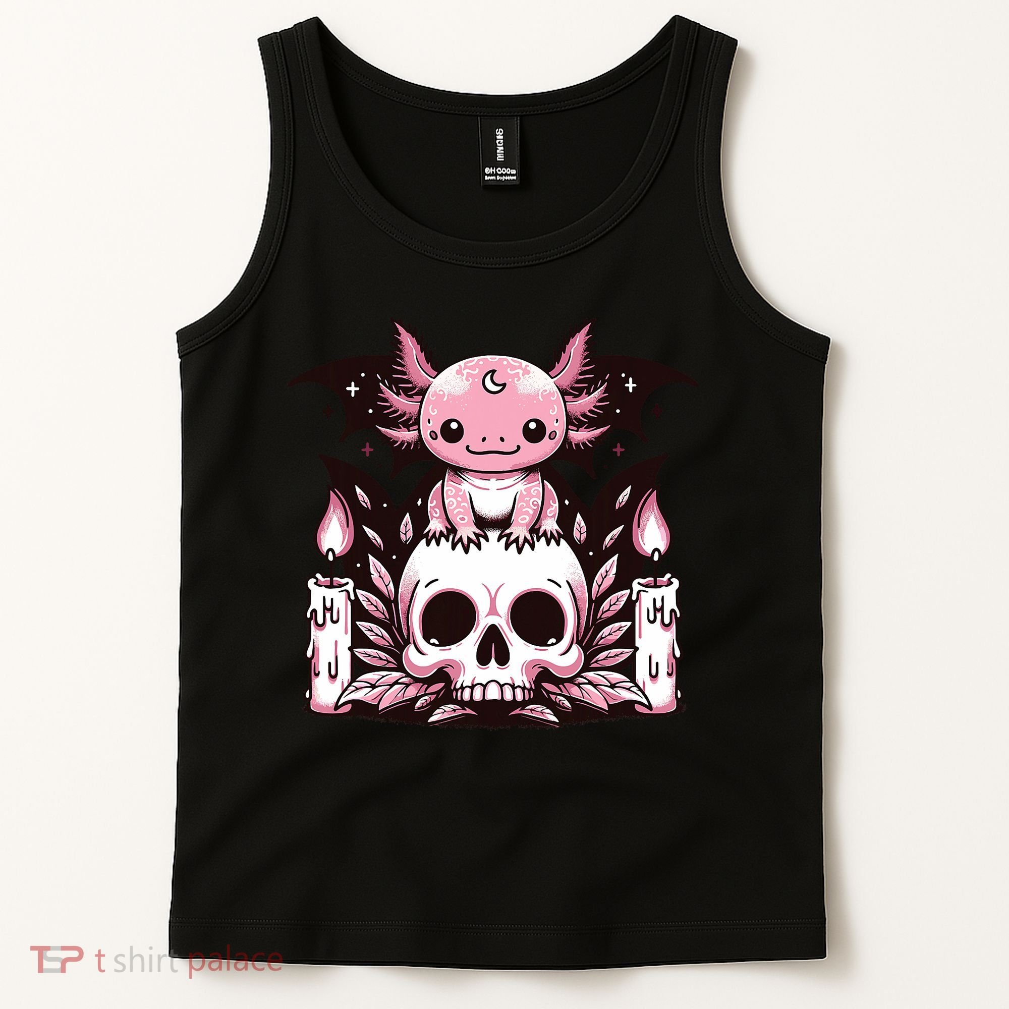 Kawaii Pastel Goth Cute Creepy Axolotl Bat Skeleton Tank Top