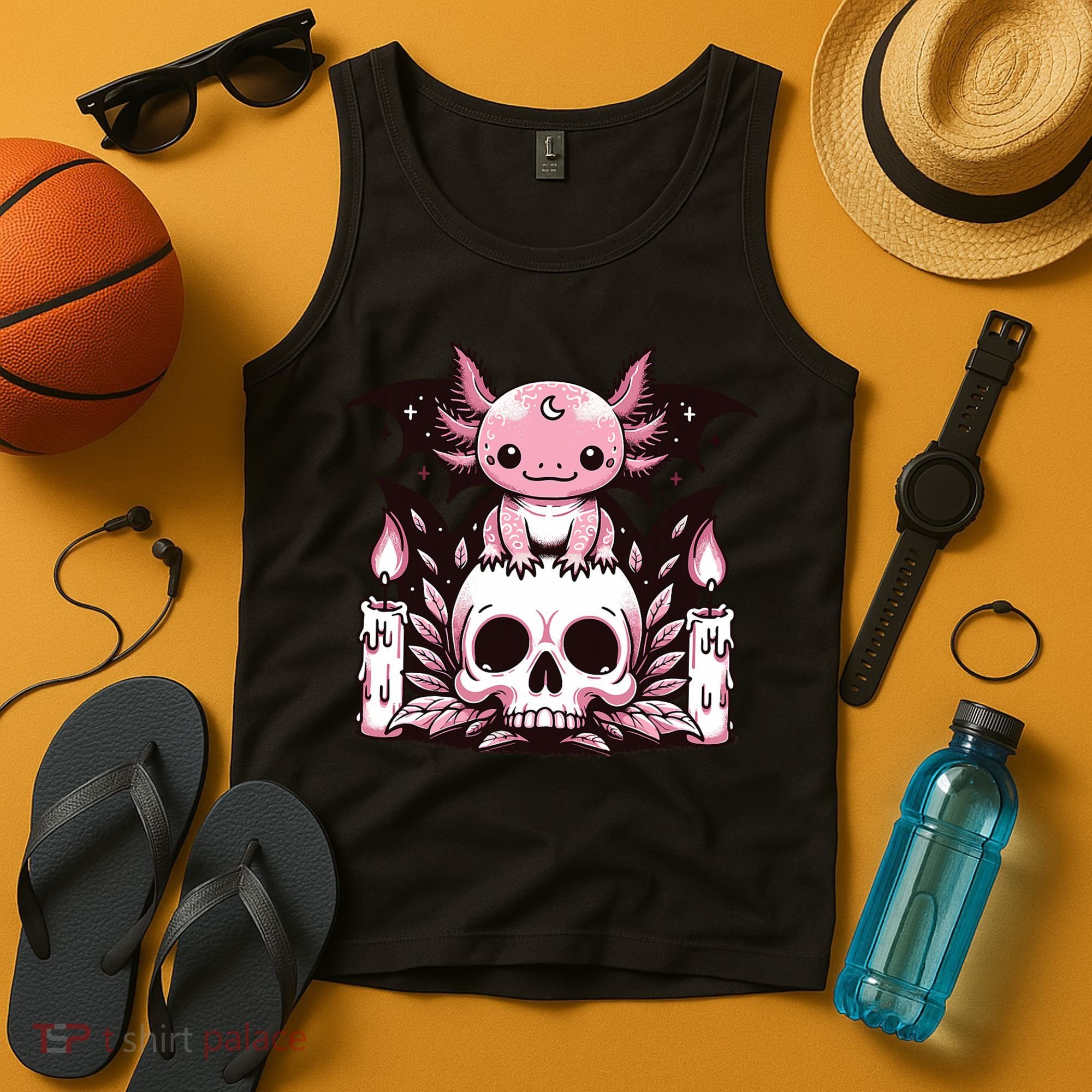 Kawaii Pastel Goth Cute Creepy Axolotl Bat Skeleton Tank Top