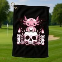 Kawaii Pastel Goth Cute Creepy Axolotl Bat Skeleton Golf Towel thumb 1